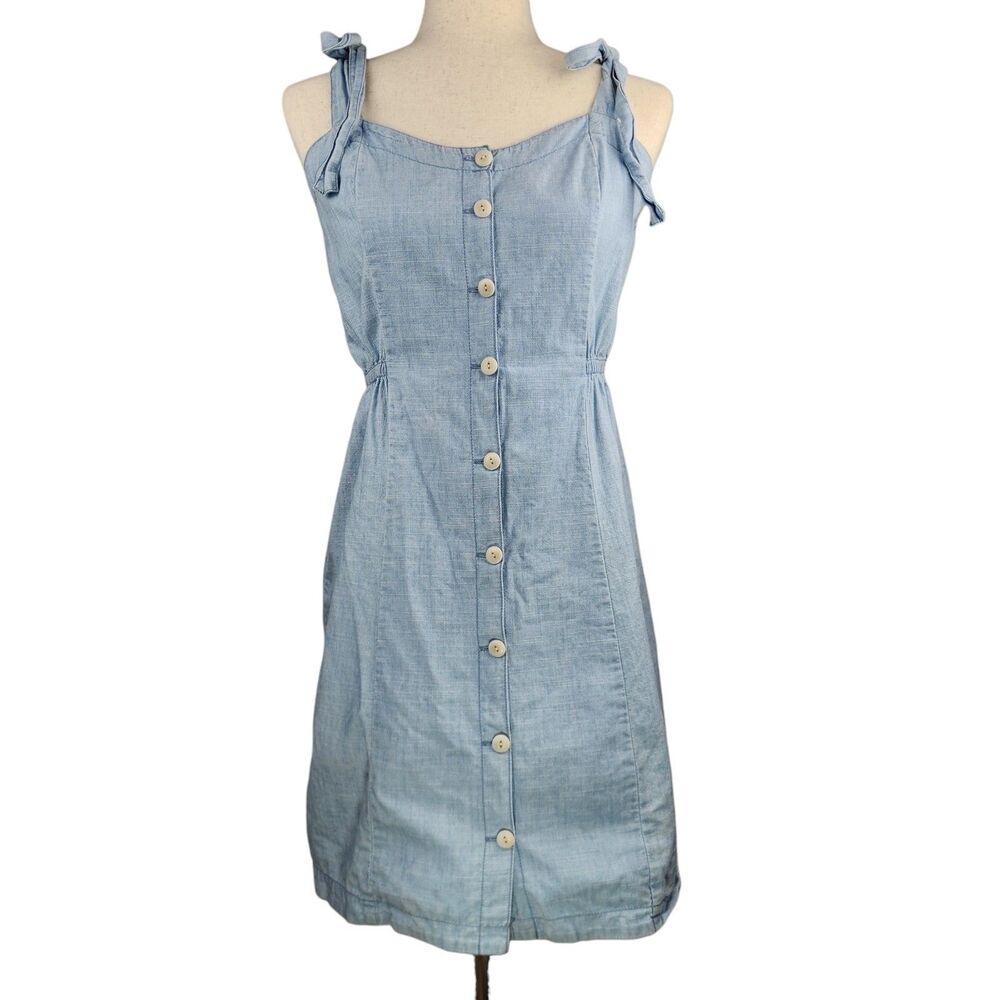 Madewell Denim Chambray Midi Apron Dress Sz 4 Ties Boho Western Prairie Pheasant